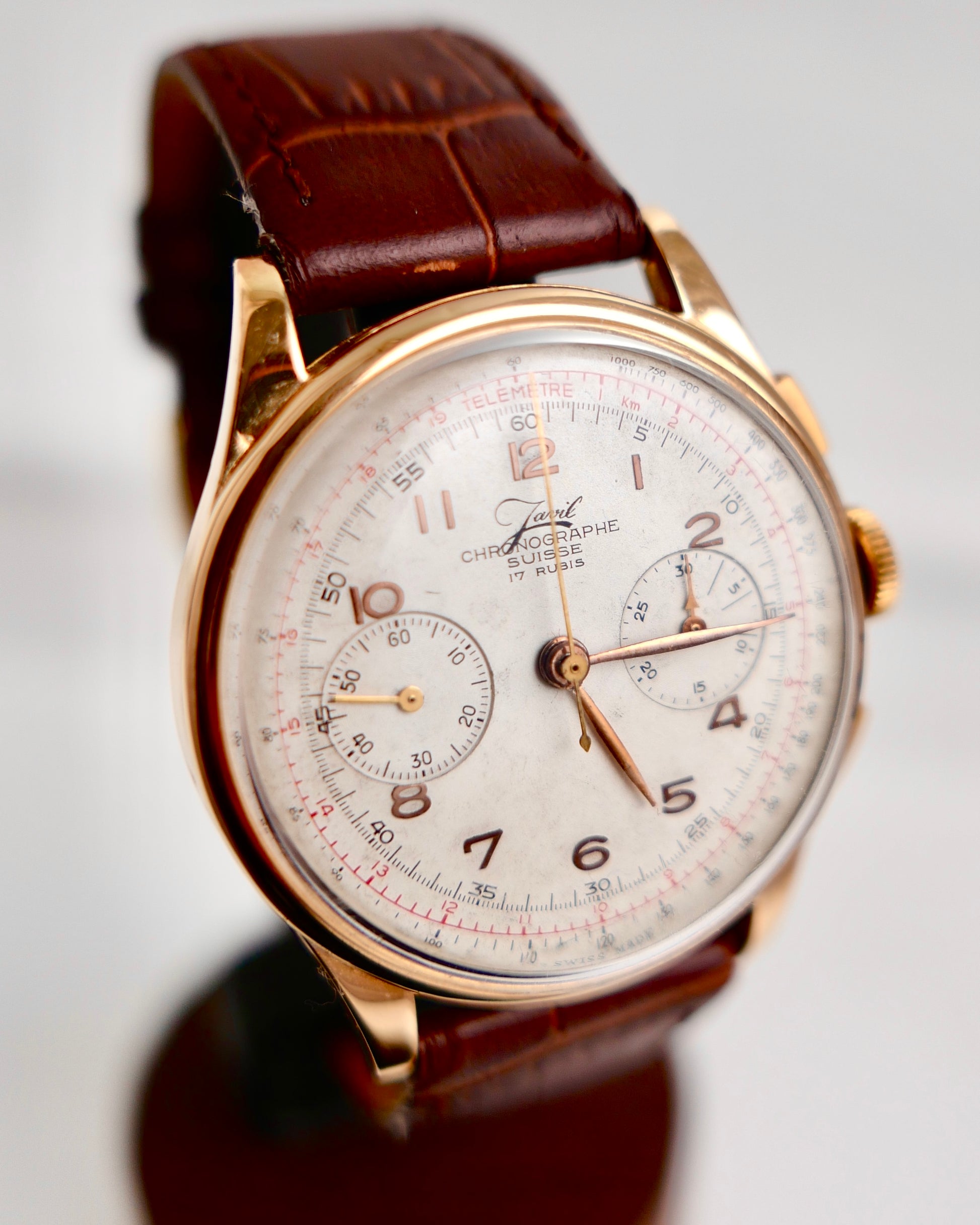 1950s Geneve Suisse Chronographe 18K Solid Rose Gold Landeron 48