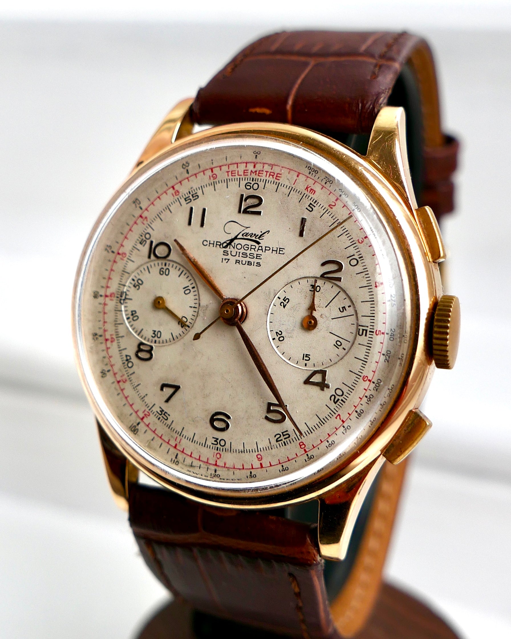 1950s Geneve Suisse Chronographe 18K Solid Rose Gold Landeron 48