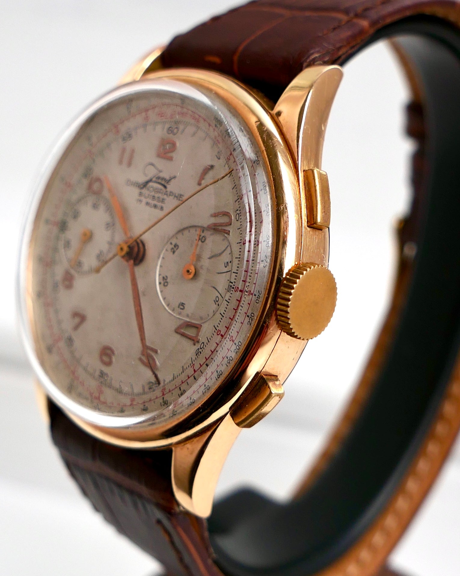 1950s Geneve Suisse Chronographe 18K Solid Rose Gold Landeron 48