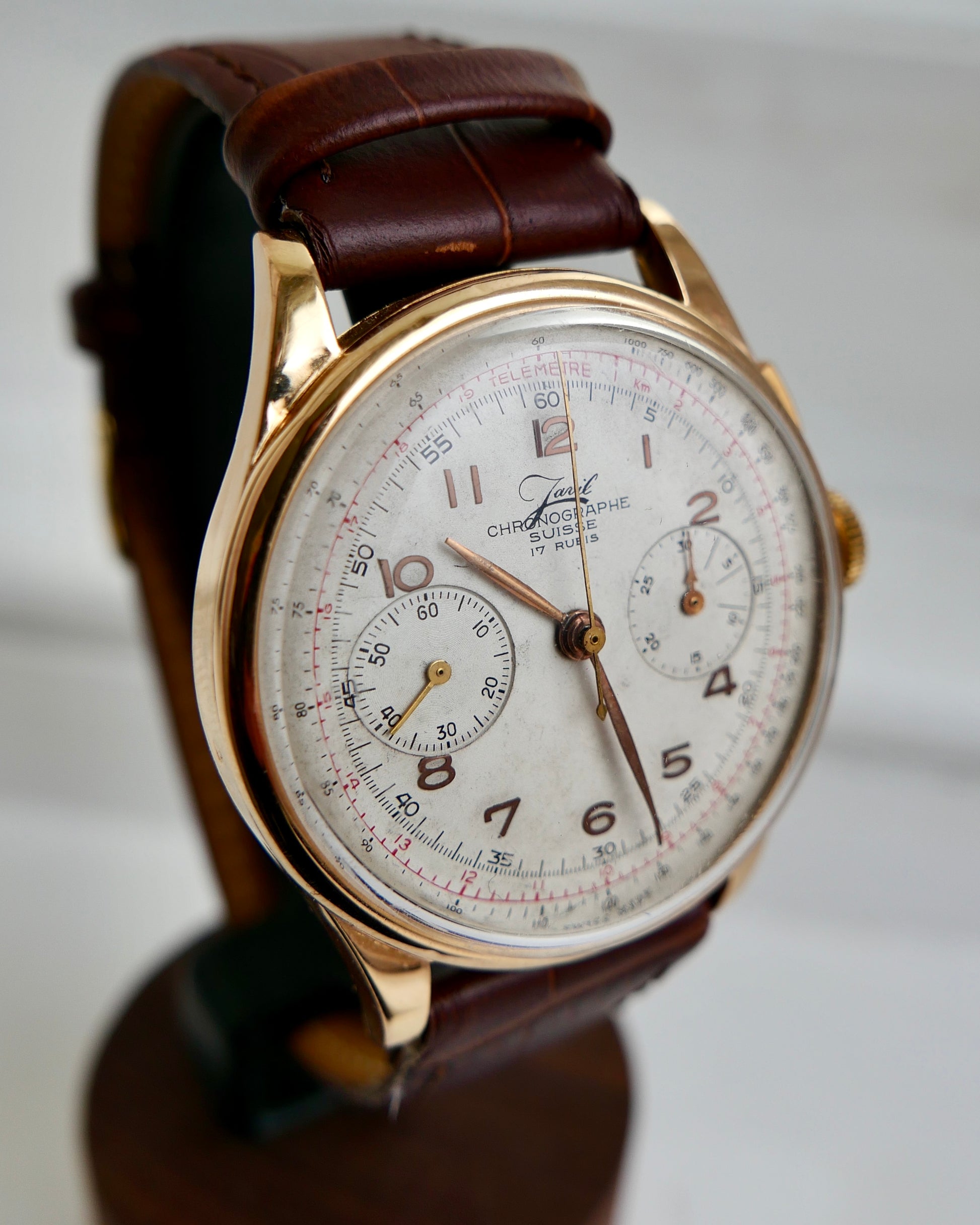 1950s Geneve Suisse Chronographe 18K Solid Rose Gold Landeron 48